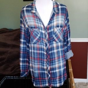 Anthro Cloth & Stone Double Faced Plaid Top